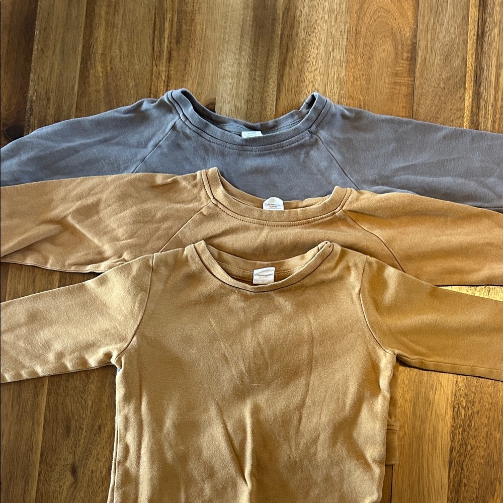 Colored Organics set of 3 Long Sleeve Crew Neck Shirts - Gray, Tan, Brown. 12-18